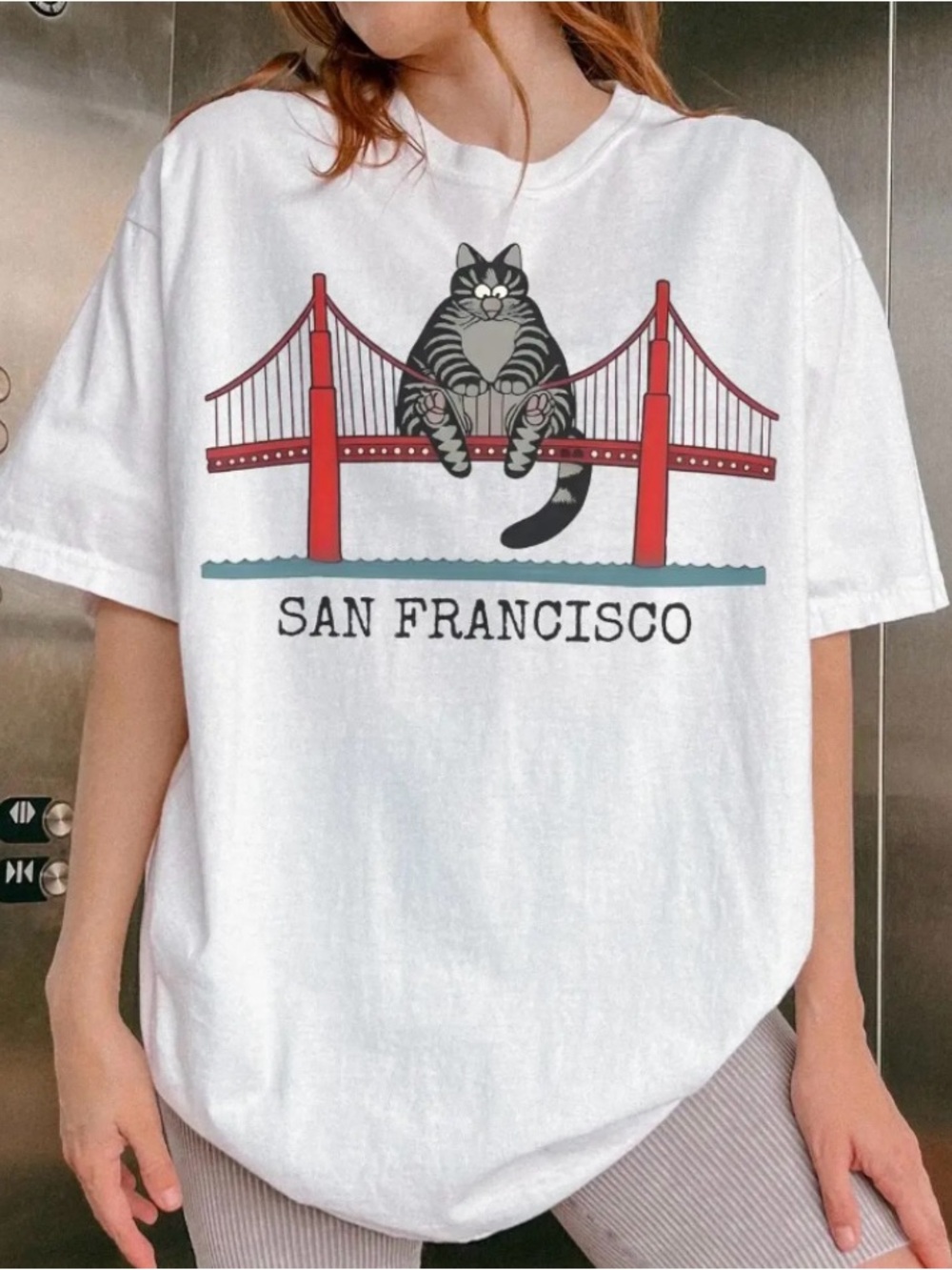 B Kliban Cat San Francisco Golden Gate Bridge Book Lover Graphic T-Shirt